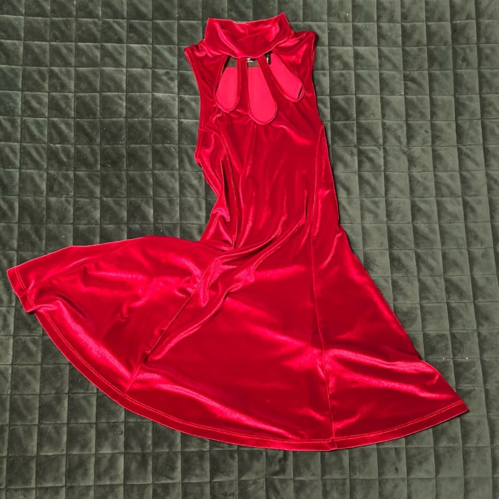Nasty Gal XS Crimson Velvet Turtleneck Holiday Party mini dress